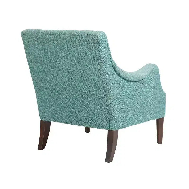 Poltrona d'accento contemporanea con bottoni trapuntati, sedia da salotto con cuscino imbottito, comoda poltrona con gambe in legno