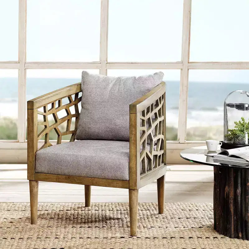 Poltrona Crackle con Comodo Cuscino Rivestito, Struttura in Legno Massello, Poltrona da Lettura Elegante Morrocco per Soggiorno Sala d'Attesa