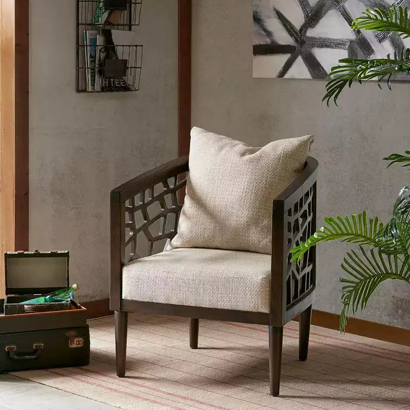 Poltrona Crackle con Comodo Cuscino Rivestito, Struttura in Legno Massello, Poltrona da Lettura Elegante Morrocco per Soggiorno Sala d'Attesa