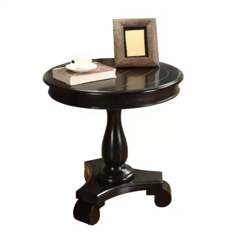 Tavolino Rotondo con Base a Piedistallo in Legno, Design Classico e Robusto