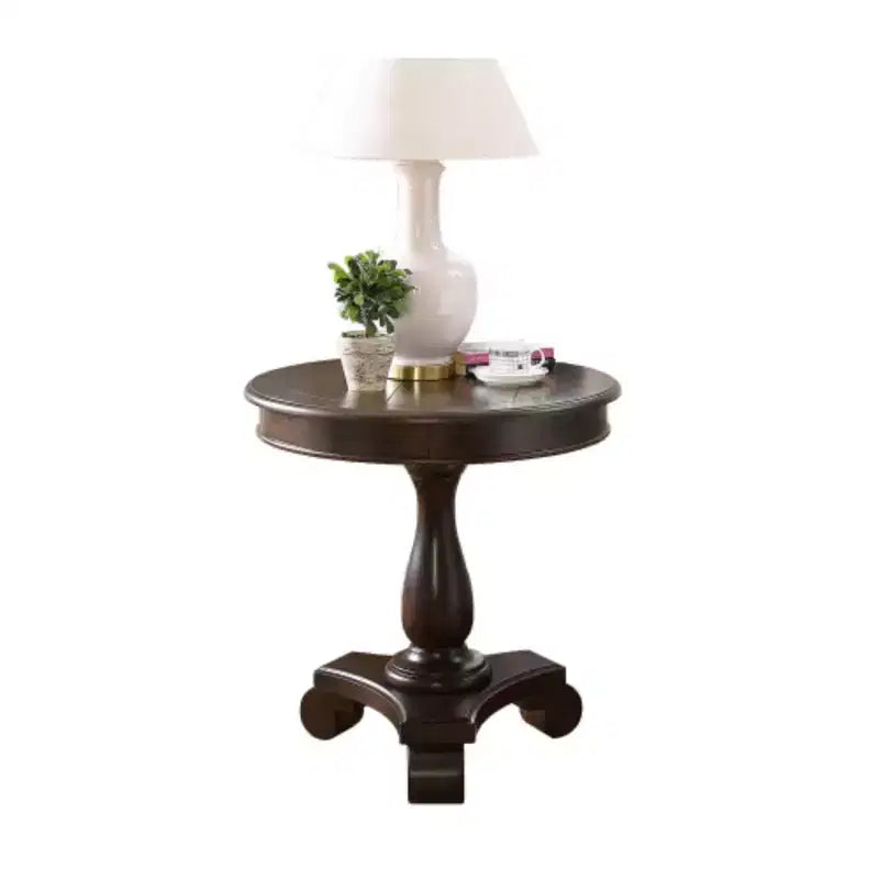 Tavolino Rotondo con Base a Piedistallo in Legno, Design Classico e Robusto
