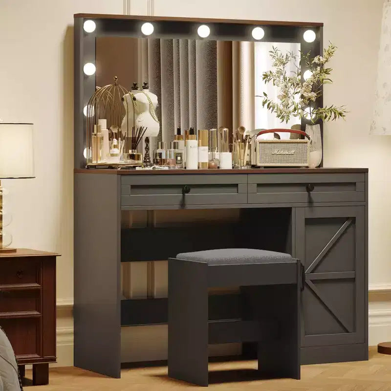 Tavolo da trucco da 47 pollici con cassetti e luci, tavolo da trucco con specchio grande e 11 luci LED e 3 cassetti, nero