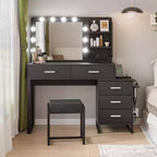 Okak 47 Vanity Desk with Large Mirror, Dressing Table Set with Charging Station, Makeup Vanity with 5 Drawers and Cabinet for Bedroom