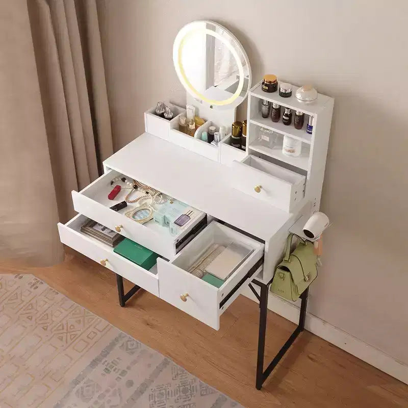 Scrivania da trucco da 47 pollici con specchio grande, tavolo da toeletta con stazione di ricarica, mobile da trucco con 5 cassetti e armadietto per camera da letto