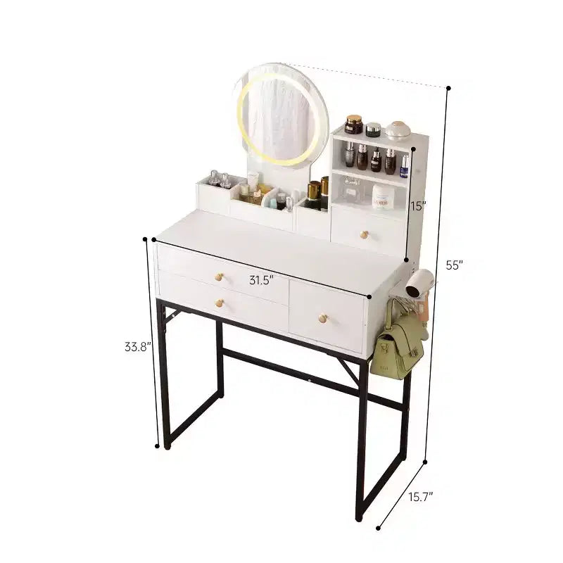 Scrivania da trucco da 47 pollici con specchio grande, tavolo da toeletta con stazione di ricarica, mobile da trucco con 5 cassetti e armadietto per camera da letto