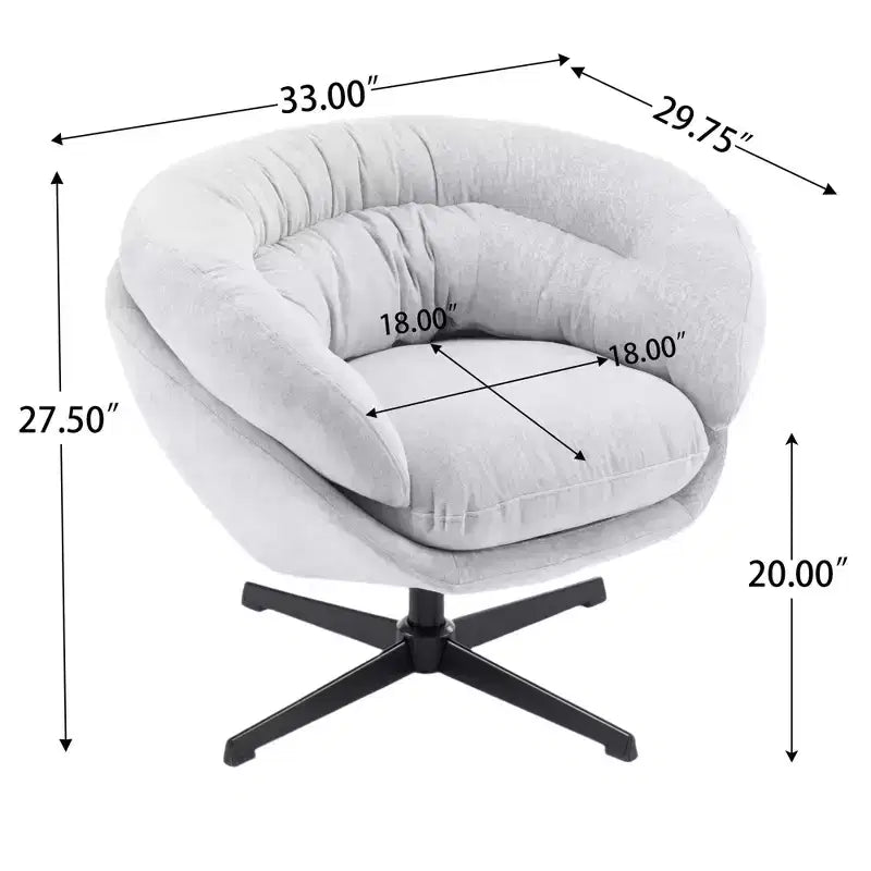 Poltrona d'Appoggio, Sedia da Ufficio Moderna in Ciniglia, Poltrona Girevole con Cuscino Rimovibile, Sedia da Ufficio Rotonda, Base in Metallo e Materiale in Cotone