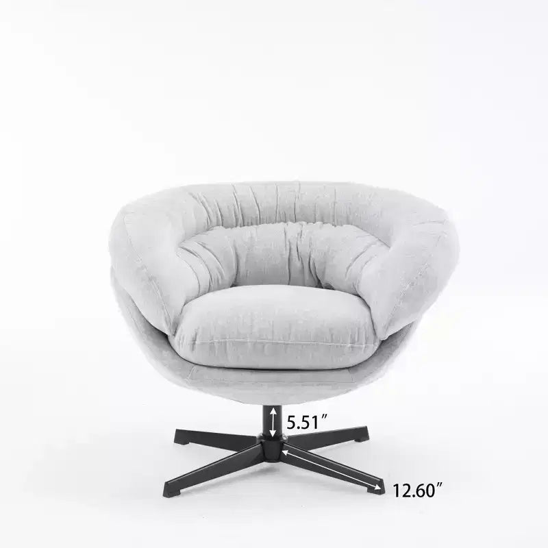 Poltrona d'Appoggio, Sedia da Ufficio Moderna in Ciniglia, Poltrona Girevole con Cuscino Rimovibile, Sedia da Ufficio Rotonda, Base in Metallo e Materiale in Cotone