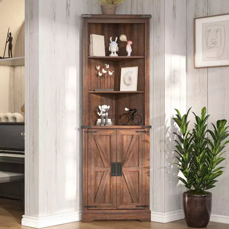 Mobile ad angolo alto 68" Farmhouse, armadietto alto con anta scorrevole a fienile