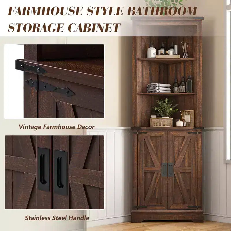 Mobile ad angolo alto 68" Farmhouse, armadietto alto con anta scorrevole a fienile