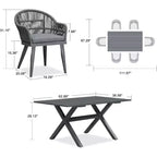 Set da pranzo da esterni PURPLE LEAF con tavolo in alluminio e sedie in rattan intrecciato, set di mobili moderni per giardino, cortile e interni