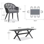Set da pranzo da esterni PURPLE LEAF con tavolo in alluminio e sedie in rattan intrecciato, set di mobili moderni per giardino, cortile e interni