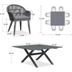 Set da pranzo da esterni PURPLE LEAF con tavolo in alluminio e sedie in rattan intrecciato, set di mobili moderni per giardino, cortile e interni