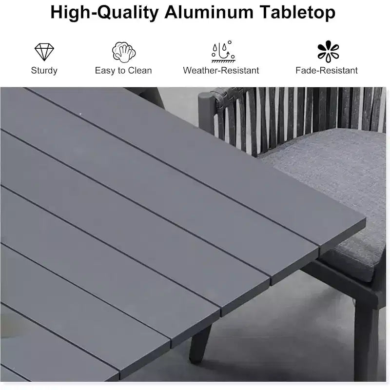 Set da pranzo da esterni PURPLE LEAF con tavolo in alluminio e sedie in rattan intrecciato, set di mobili moderni per giardino, cortile e interni