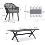 Set da pranzo da esterni PURPLE LEAF con tavolo in alluminio e sedie in rattan intrecciato, set di mobili moderni per giardino, cortile e interni