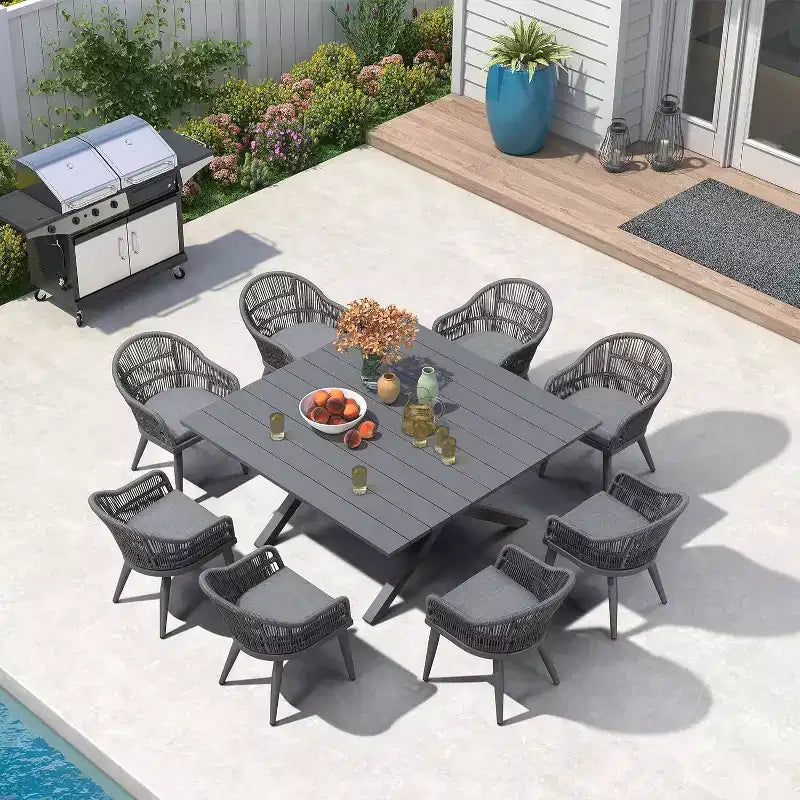 PURPLE LEAF Ensemble de salle à manger de patio avec table de salle à manger extérieure en aluminium et chaises en rotin tressé Ensemble de meubles modernes pour jardin, cour, décoration intérieure