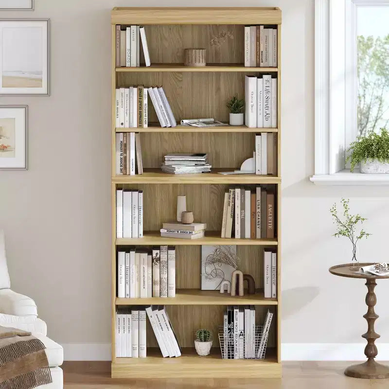 Libreria a 6 Ripiani Decorativa senza Ante con Finitura Effetto Legno