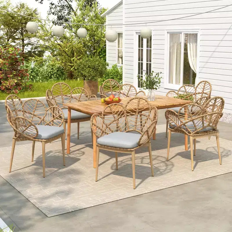 Christopher Knight Home Conrad 7 Piece Outdoor Floral Design Rattan, Metal and Acacia Wood Dining Set