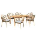 Christopher Knight Home Conrad Set da pranzo da esterno 7 pezzi in rattan, metallo e legno di acacia con motivo floreale