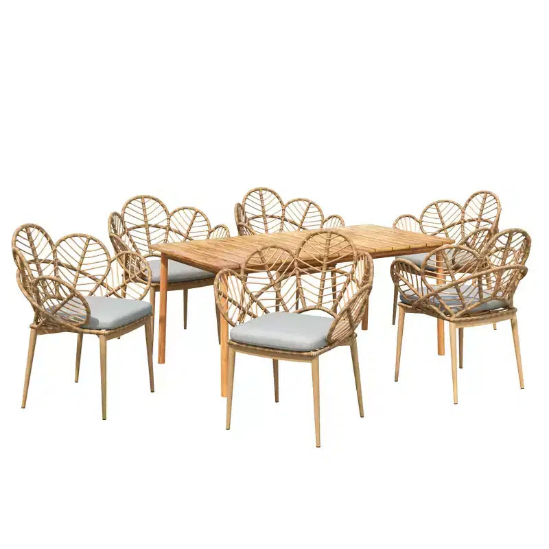 Christopher Knight Home Conrad Set da pranzo da esterno 7 pezzi in rattan, metallo e legno di acacia con motivo floreale