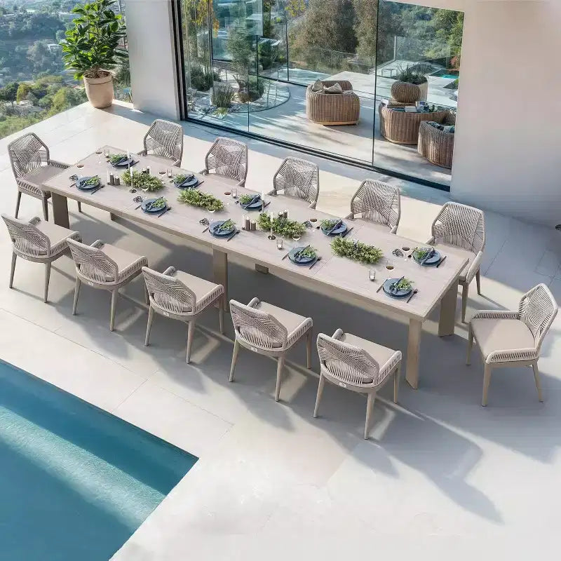 Set da pranzo PURPLE LEAF con tavolo in metallo e sedie in vimini per portico, giardino, cucina, set di mobili moderni da esterno