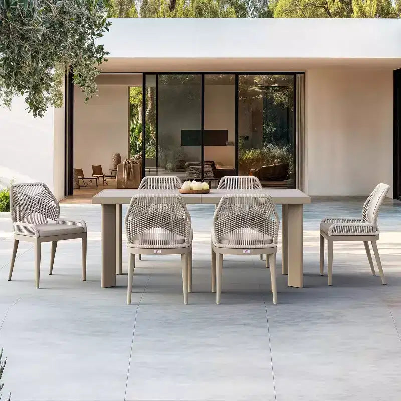 Set da pranzo PURPLE LEAF con tavolo in metallo e sedie in vimini per portico, giardino, cucina, set di mobili moderni da esterno