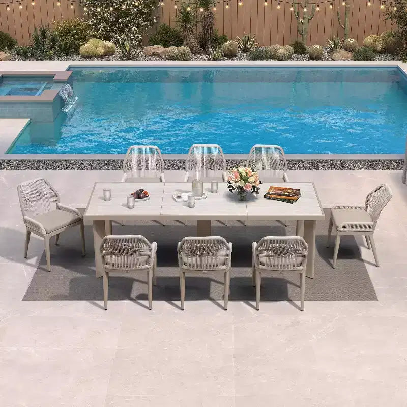 Set da pranzo PURPLE LEAF con tavolo in metallo e sedie in vimini per portico, giardino, cucina, set di mobili moderni da esterno
