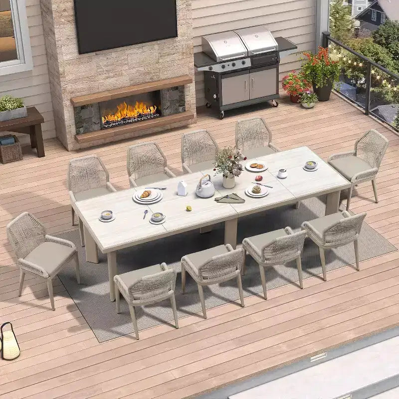 Set da pranzo PURPLE LEAF con tavolo in metallo e sedie in vimini per portico, giardino, cucina, set di mobili moderni da esterno