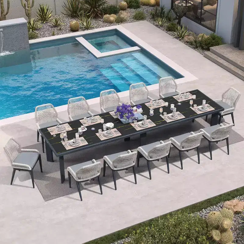 Set da pranzo PURPLE LEAF con tavolo in metallo e sedie in vimini per portico, giardino, cucina, set di mobili moderni da esterno