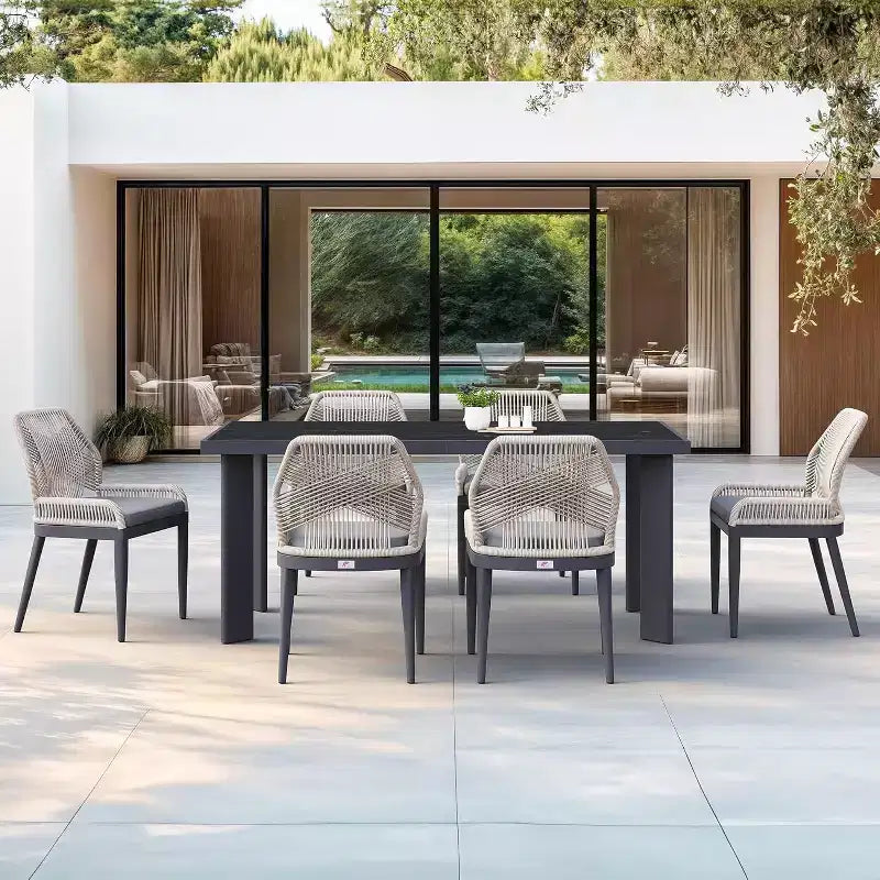Set da pranzo PURPLE LEAF con tavolo in metallo e sedie in vimini per portico, giardino, cucina, set di mobili moderni da esterno