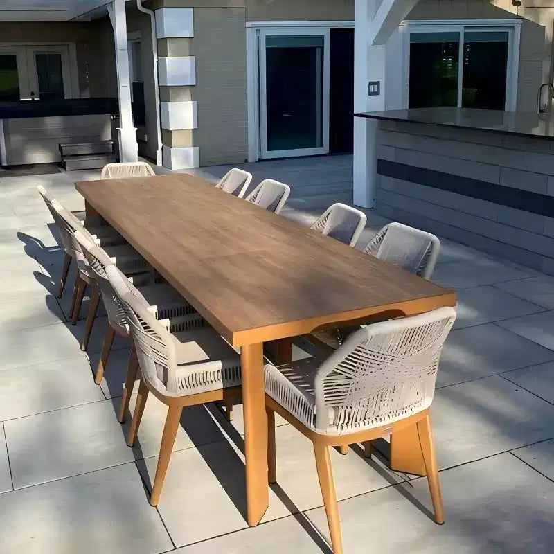 Set da pranzo PURPLE LEAF con tavolo in metallo e sedie in vimini per portico, giardino, cucina, set di mobili moderni da esterno