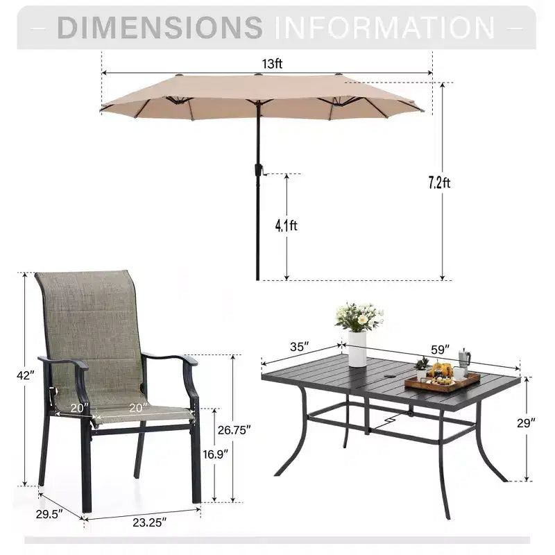 Captiva Designs Set da 8 Tavolo Rettangolare in Acciaio, Sedie con Braccioli Imbottite e Ombrellone da Esterno