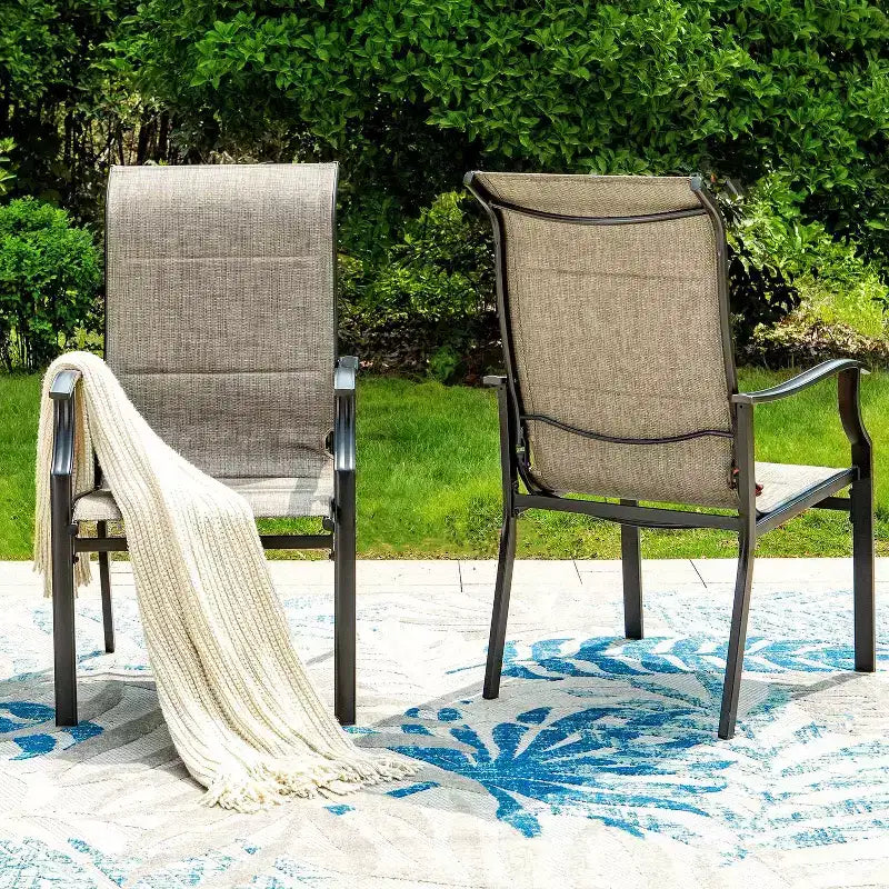 Captiva Designs Set da 8 Tavolo Rettangolare in Acciaio, Sedie con Braccioli Imbottite e Ombrellone da Esterno