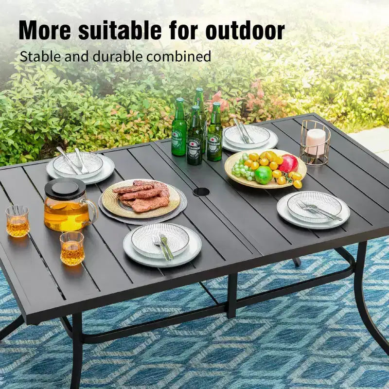 Captiva Designs Set da 8 Tavolo Rettangolare in Acciaio, Sedie con Braccioli Imbottite e Ombrellone da Esterno