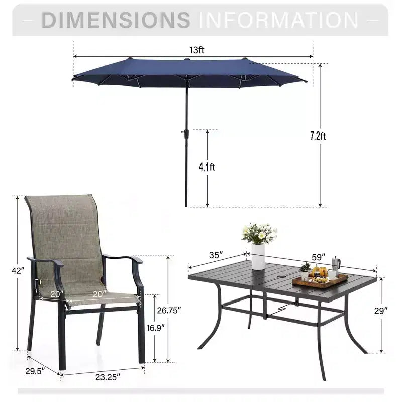 Captiva Designs Set da 8 Tavolo Rettangolare in Acciaio, Sedie con Braccioli Imbottite e Ombrellone da Esterno