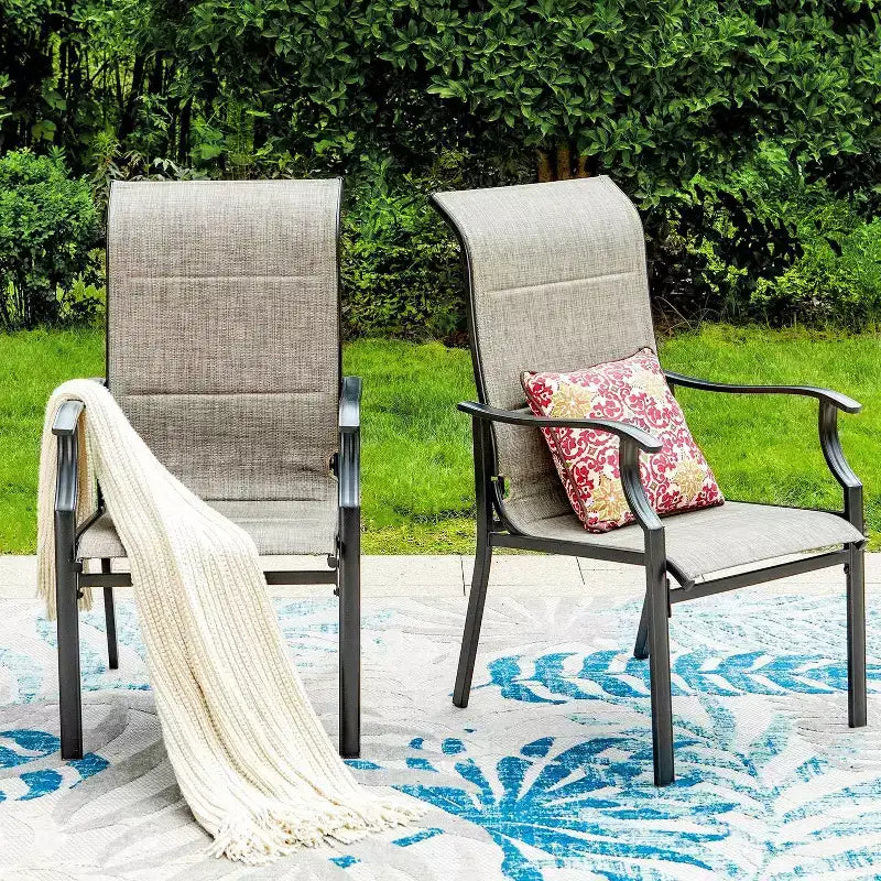 Captiva Designs Set da 8 Tavolo Rettangolare in Acciaio, Sedie con Braccioli Imbottite e Ombrellone da Esterno