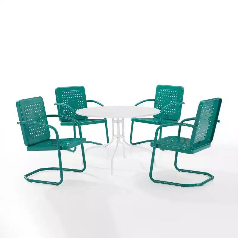 HomeStock Bates Set da Pranzo da Esterno in Metallo da 5 Pezzi con Tavolo da Pranzo e 4 Poltrone