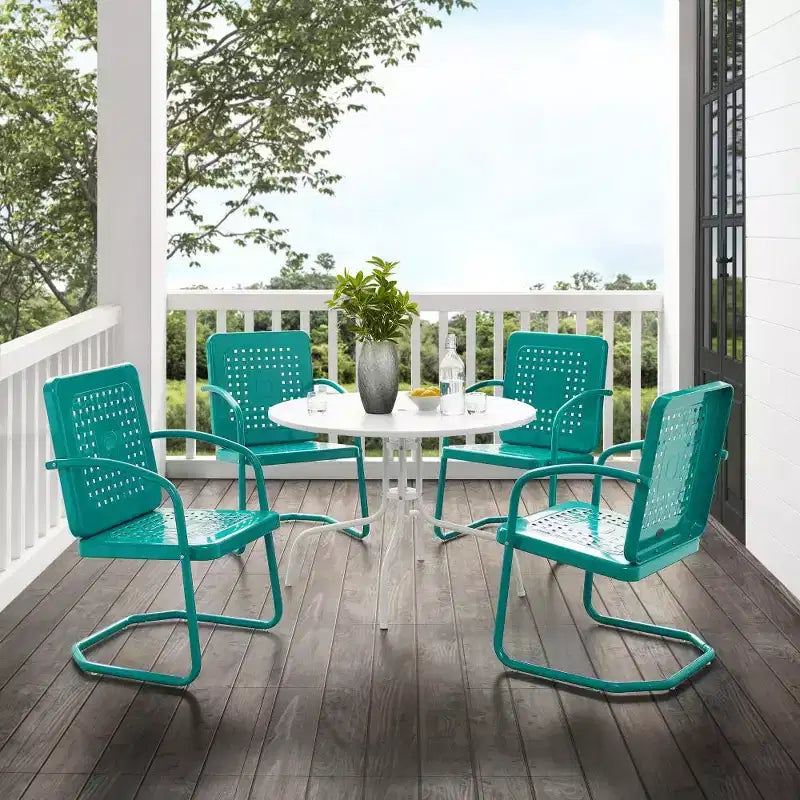 HomeStock Bates Set da Pranzo da Esterno in Metallo da 5 Pezzi con Tavolo da Pranzo e 4 Poltrone