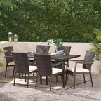 Set da pranzo da esterno a 7 pezzi in vimini Christopher Knight Home Thompson con cuscini