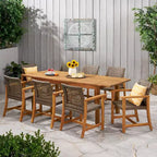Christopher Knight Home Edgewood Outdoor Acacia Wood and Wicker 9 Piece Dining Set, Teak/Mixed Mocha