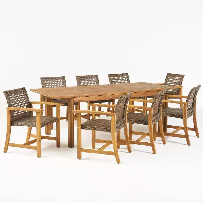 Christopher Knight Home Edgewood Set da Pranzo da Esterno di 9 Pezzi in Legno di Acacia e Vimini, Teak/Moka Misto