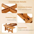 Set Tavolo da Picnic Rotondo per 8 Persone Costway con 4 Panche Integrate 2 Fori per Ombrellone, Marrone/Giallo