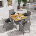 Costway 5 Pieces PE Wicker Patio Dining Set with Cushions and 1.97 Umbrella Hole