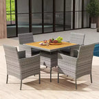 Costway Ensemble repas de patio en osier PE 5 pièces avec coussins et trou pour parasol de 5 cm