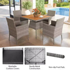 Costway Ensemble repas de patio en osier PE 5 pièces avec coussins et trou pour parasol de 5 cm