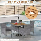 Costway Ensemble repas de patio en osier PE 5 pièces avec coussins et trou pour parasol de 5 cm