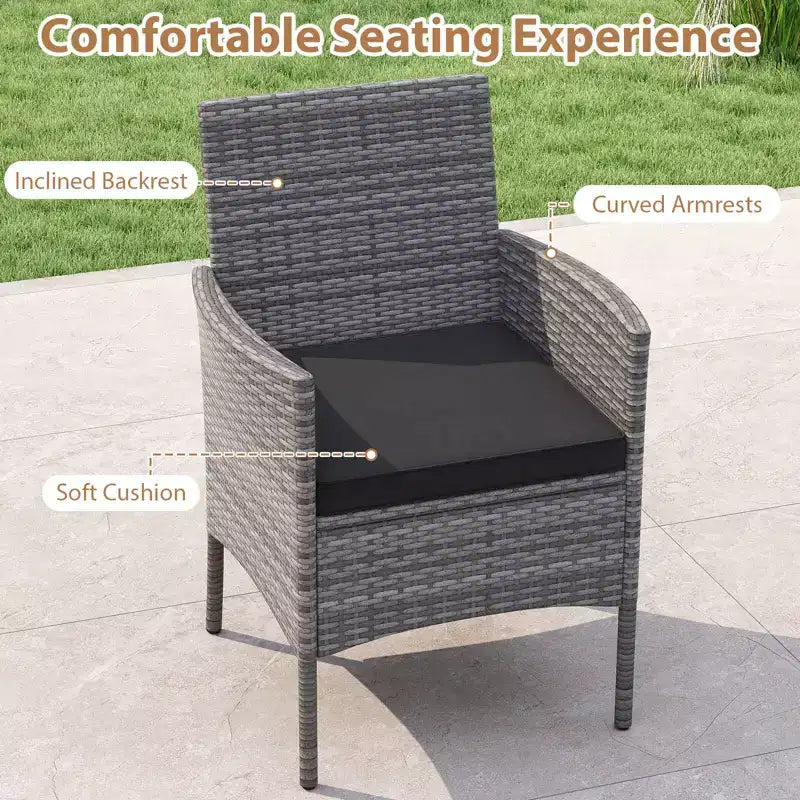 Costway Ensemble repas de patio en osier PE 5 pièces avec coussins et trou pour parasol de 5 cm