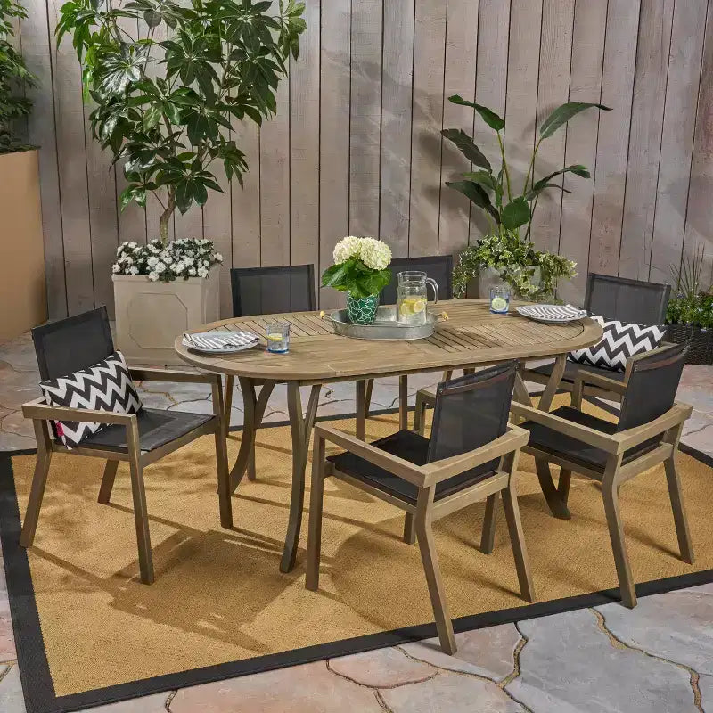 Ensemble de salle à manger 7 pièces Christopher Knight Home Arletta en maille et bois d'acacia