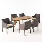 Set da pranzo da 7 pezzi da esterno con cuscini Christopher Knight Home Vermont in legno di acacia e vimini