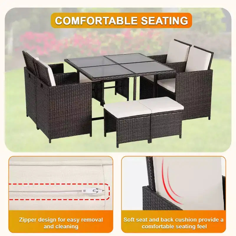 BestMassage Ensemble de mobilier de jardin d'extérieur avec 4 chaises en rotin, Kaki