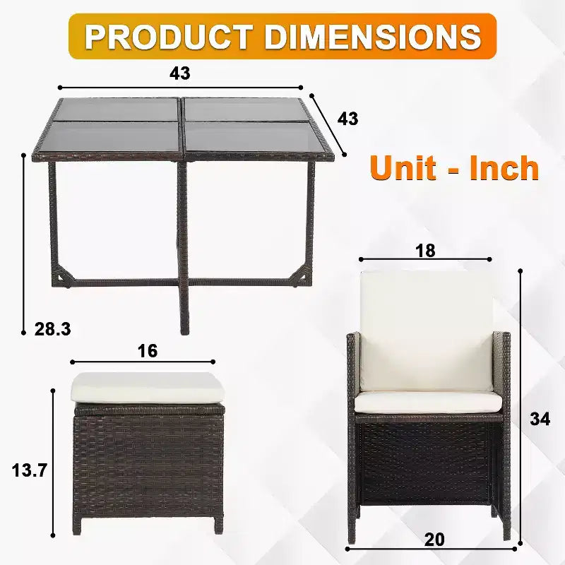 BestMassage Ensemble de mobilier de jardin d'extérieur avec 4 chaises en rotin, Kaki